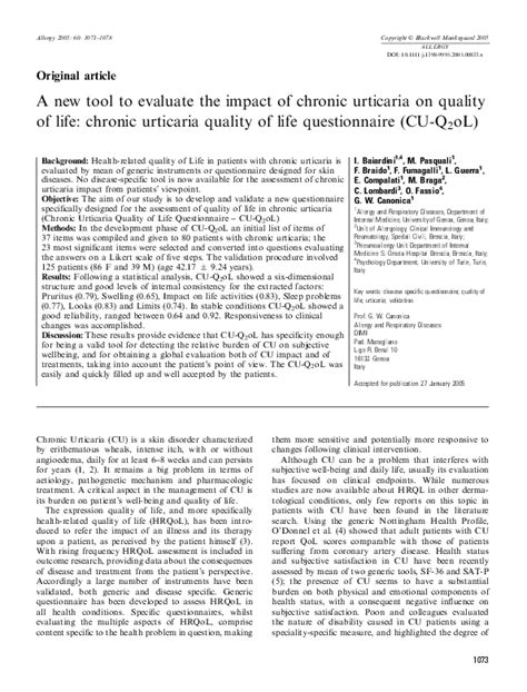 tool  evaluate  impact  chronic urticaria  quality