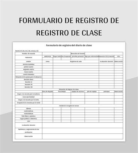 Plantilla De Formato Excel Formulario De Registro De Registro De Clase