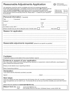 Fillable Online Application For Reasonable Adjustments Ara Form For