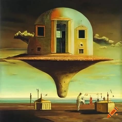 surreal painting   floating island   sky