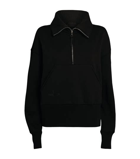 Womens Moncler Black Half Zip Logo Sweatshirt Harrods UK