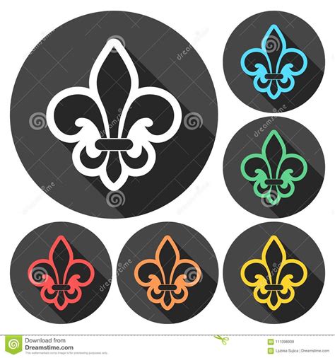 Fleur De Lis Icons Set With Long Shadow Stock Vector Illustration Of