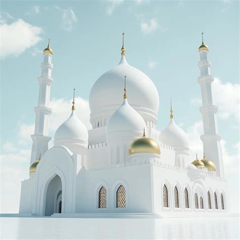 3d Image Of White Mosque With Golden Dome Premium AI Generated Image