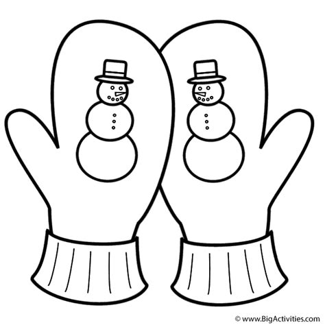 Crossed Mittens with Snowman - Coloring Page (Clothing)