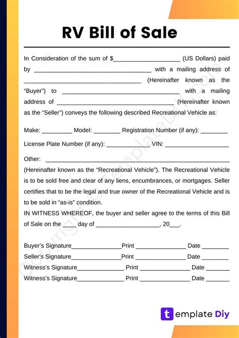 To Record The New Owner Of An Rv An Rv Bill Of Sale Is Exchanged