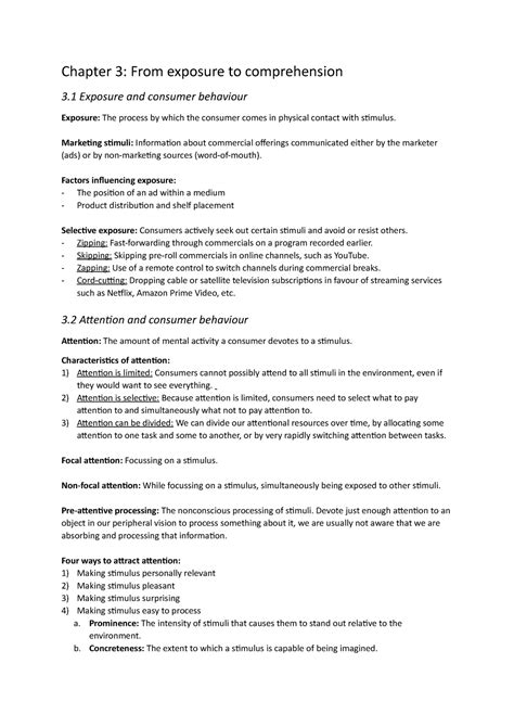 Summary Chapter Consumer Behavior Chapter From Exposure To