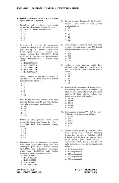 PDF Soal Soal Un Barisan Deret Dan Sigma DOKUMEN TIPS