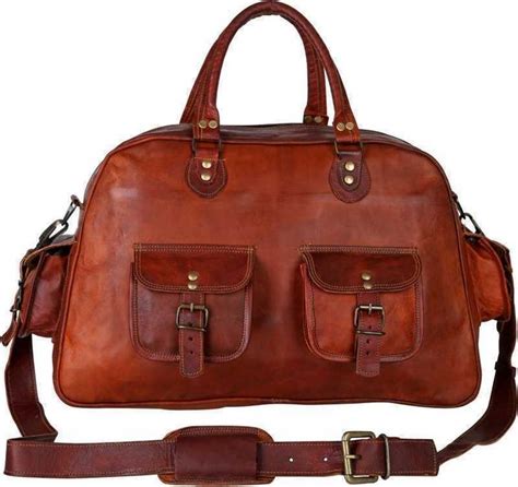 Men S Real Goat Leather Vintage Look Luggage Duffel Gym Overnight