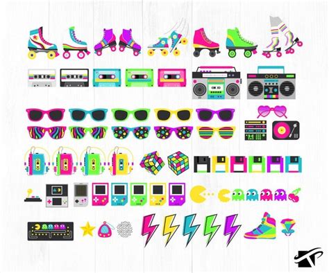 80s Clipart, Neon 80s Clipart Bundle, Roller Skates Clipart, 1980 ...