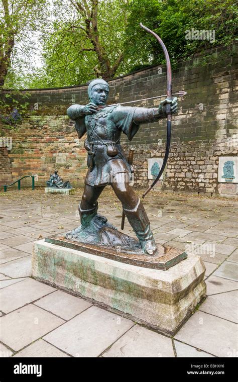 The Statue Of Robin Hood At Nottingham Castle Nottingham England Uk