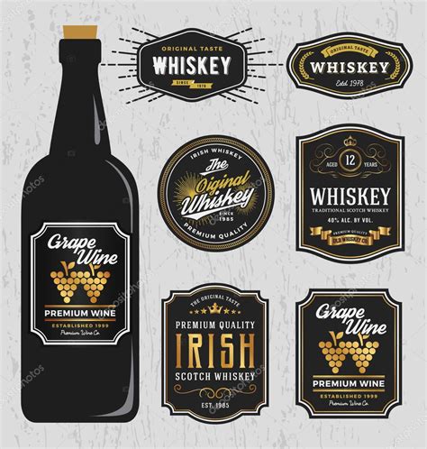 Vintage Premium Whiskey Brands Label Design Template Stock Vector