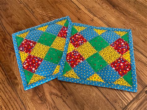 Set Of Homemade Quilted Pot Holders These Adorable Hot Pads Are Made With A Beautiful Variety
