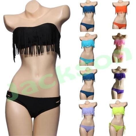 Sexy Women S Fashion Tassel Padded Bandeau Fringe Boho Swimsuit Swimwear Bikini Pcs Set On Luulla