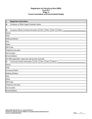 Fillable Online Tceq Form Registration For Permits By Rule Pi