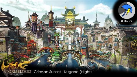 Crimson Sunset Kugane Night 8hrs Rainthunder Youtube