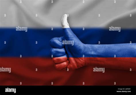 Hand Making Thumb Up Painted With Flag Of Russia Stock Photo Alamy