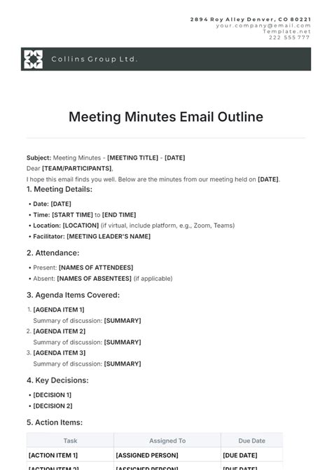Meeting Minutes Example Email Easy Meeting Minutes Template The