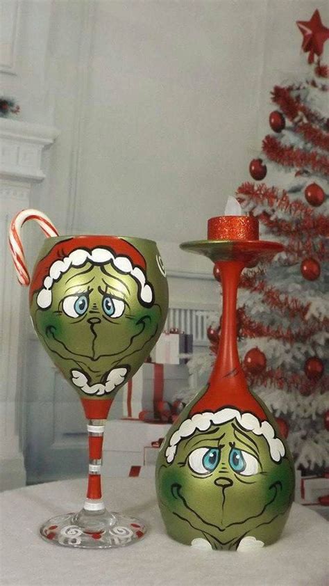 Hand Painted Grinch Wine Glass Christmas Glass Grinch Candle Holder