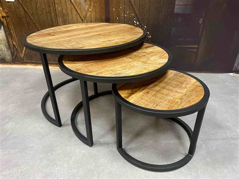 Salontafel Rond 3 Delig Iron Mangohout RP 01 Wiegers XL Asten