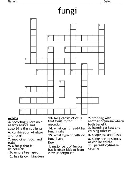 Fungi Crossword Wordmint