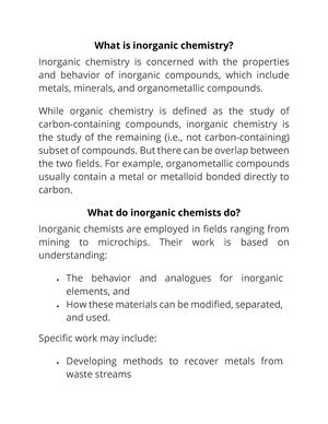 Inorganic And Organic Chem Lab Notes For Exp Medtech Students