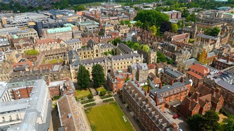 aerial view  cambridge university colleges showing historic