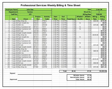 Billable Hours Spreadsheet – Letter Example Template