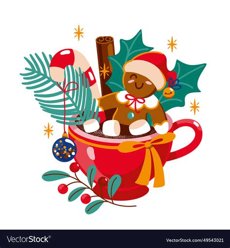Gingerbread Man And Cup Of Hot Chocolate Vector Image