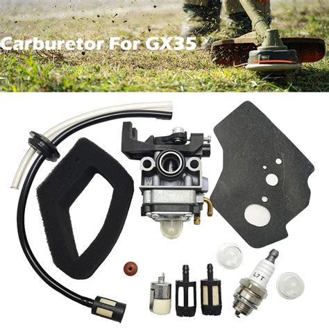 Gx35 Carburetor Carb Gasket Spark Plug Fuel Line Hose Kit For Honda