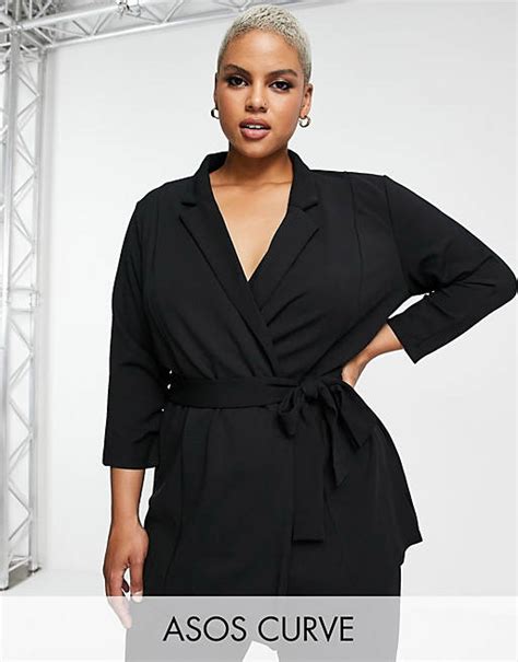 Asos Design Curve Jersey Suit Blazer With Obi Tie Waist In Black Asos