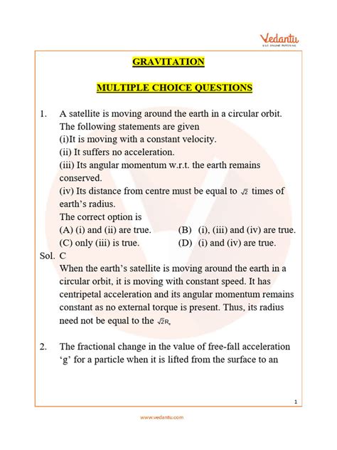 Important Questions of Gravitation For JEE Main 2023 | PDF ...