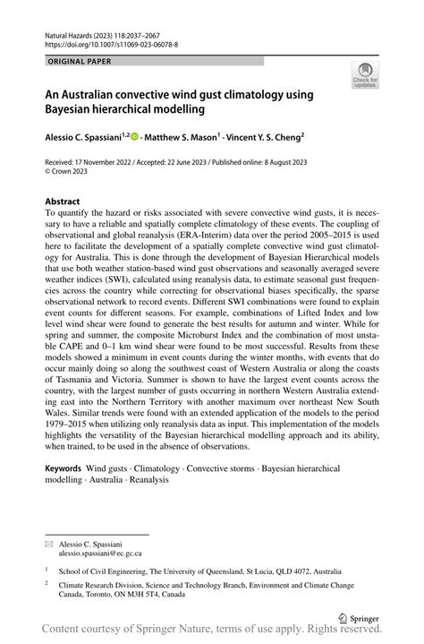 PDF An Australian Convective Wind Gust Climatology Using Bayesian