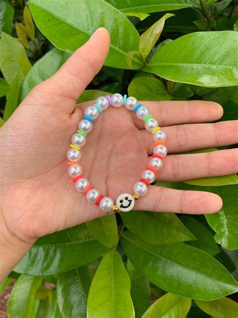 Pearl Rainbow Smiley Face Preppy Bracelet Smiley Bracelet Etsy