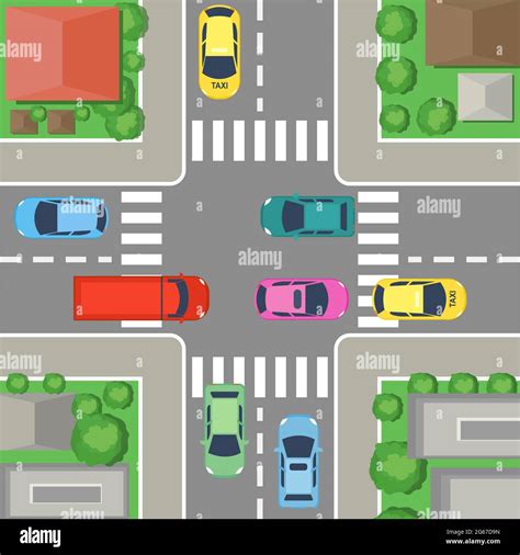 Vector Illustration Of Street Crossing In City Street Top View With