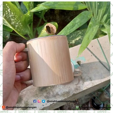 Jual Cangkir Bambu Stainless Mug Gelas Bambu Polos Dalam Stainless