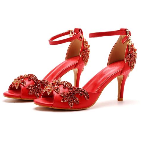Red Low Heel Wedding Shoes BS1409 Custom Made Different Heel Women