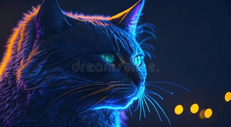 Bioluminescent Beauty The Majestic Glowing Cat Generative Ai Stock Illustration Illustration