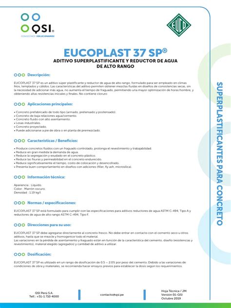 09 HT Eucoplast 37 SP | PDF | Hormigón | Cemento