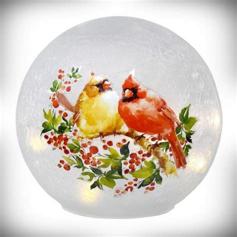 Crackle Glass Led Globe 6 Inch Cardinal Pair