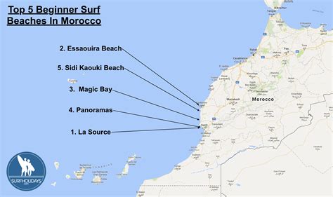 Map of Top 5 Beginner Surf Beaches in Morocco