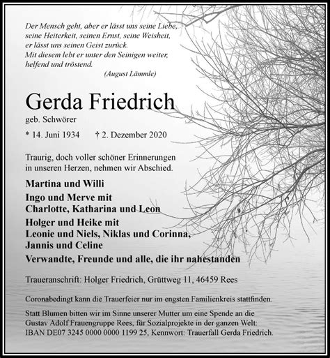 Alle Traueranzeigen F R Gerda Friedrich Trauer Rp Online De