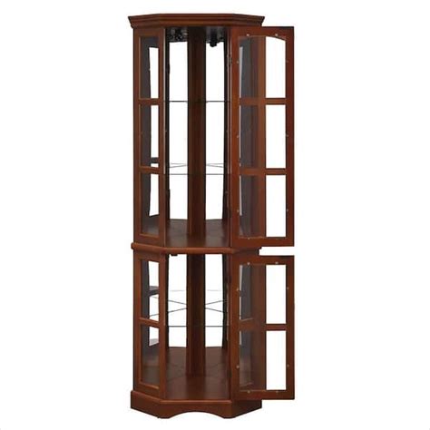 Floor Standing Cherry 3 Sided Lighted Corner Curio Cabinet Fscc002 V 72c The Home Depot