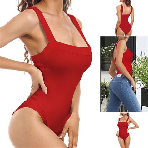 Dropship Women S Sexy Square Neck Sleeveless Tank Tops Bodysuits Slim