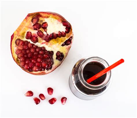 Sweet Ripe Pomegranate And Juice In Glass Bottle Stock Image Image Of