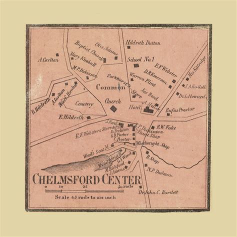 Chelmsford Center Chelmsford Massachusetts 1856 Old Town Map Custom Print Middlesex Co Old