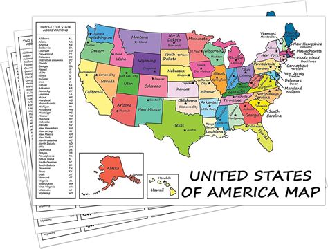 United States Map - USA Poster, US Educational Map - with State Capital ...