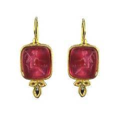 Italian Red Cameo Vermeil Drop Earrings At Stdibs