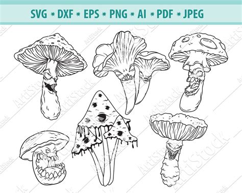 Spooky Mushrooms Svg File Halloween Mushroom Clipart Scary Etsy