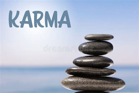 Karma Concept Stack Of Stones Near Sea Closeup Stock Image Image Of