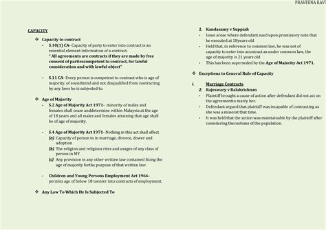 Capacity Notes Contract Law I CAPACITY Capacity To Contract S 1